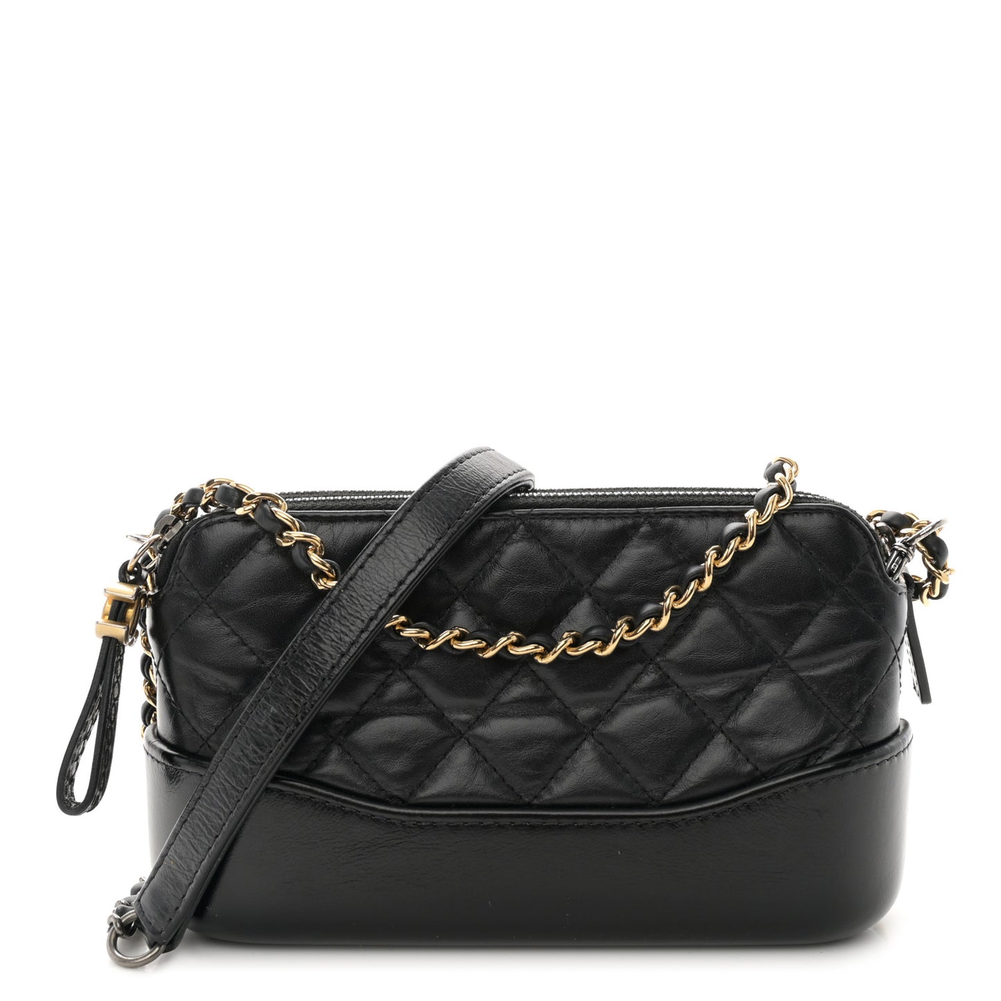 Aged Calfskin Quilted Small Gabrielle Clutch With Chain Black