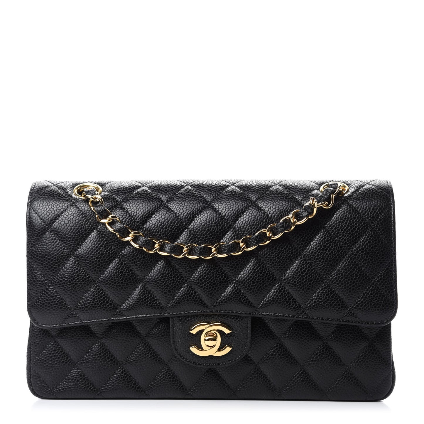 Caviar Quilted Medium Double Flap Black