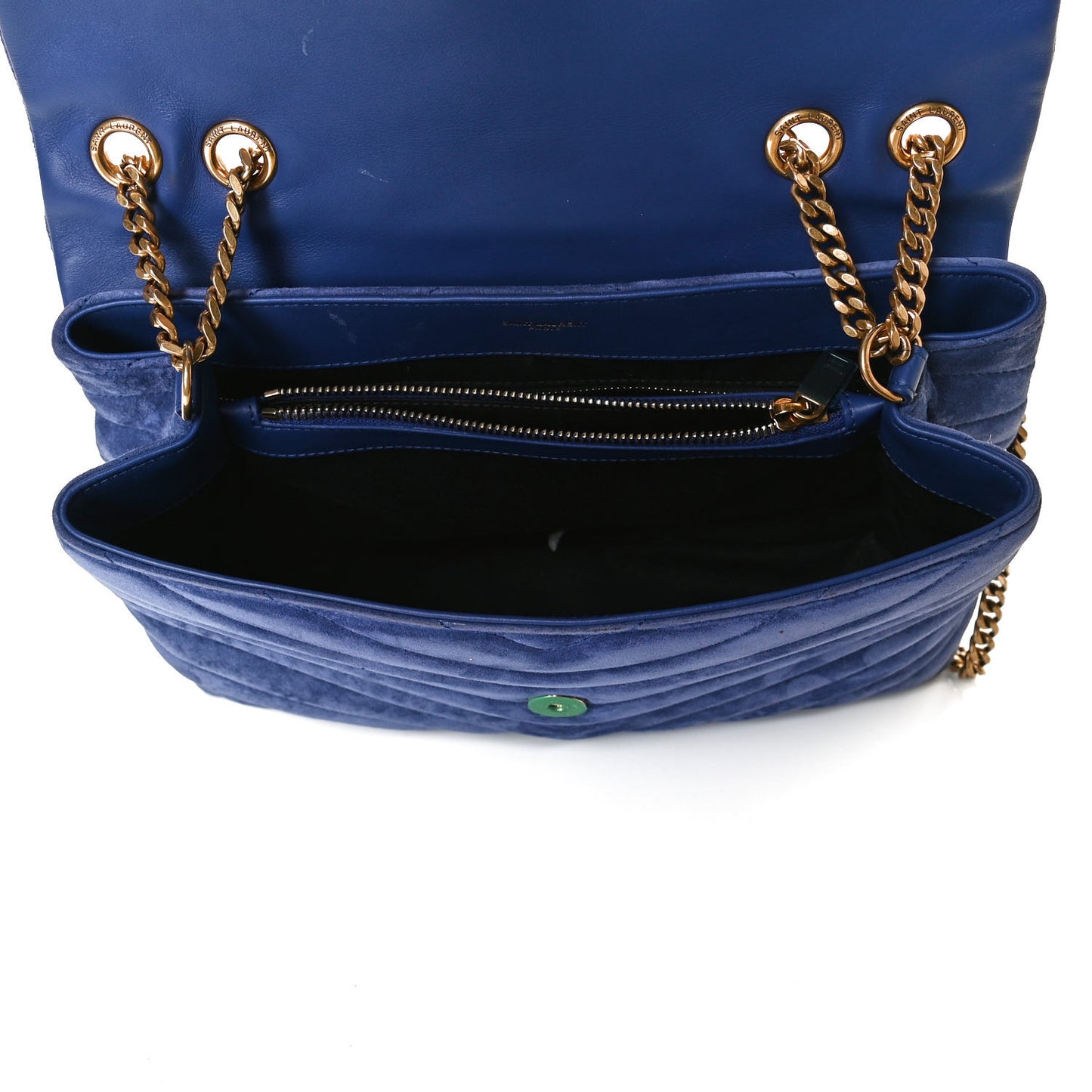 Suede Y Quilted Monogram Medium Loulou Chain Satchel Blue