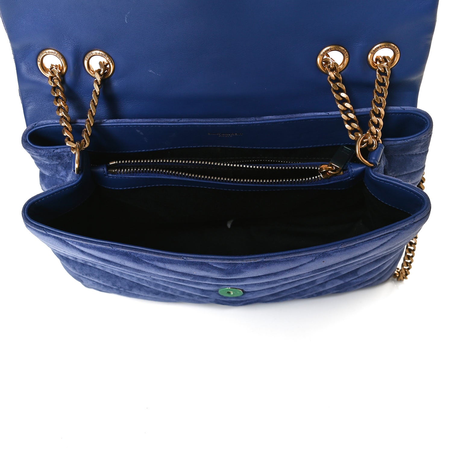 Saint Laurent Suede Y Quilted Monogram Medium Loulou Chain Satchel Blue 5 of 17
