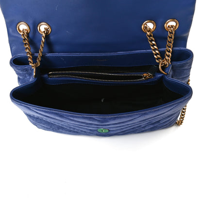 Saint Laurent Suede Y Quilted Monogram Medium Loulou Chain Satchel Blue 5 of 17