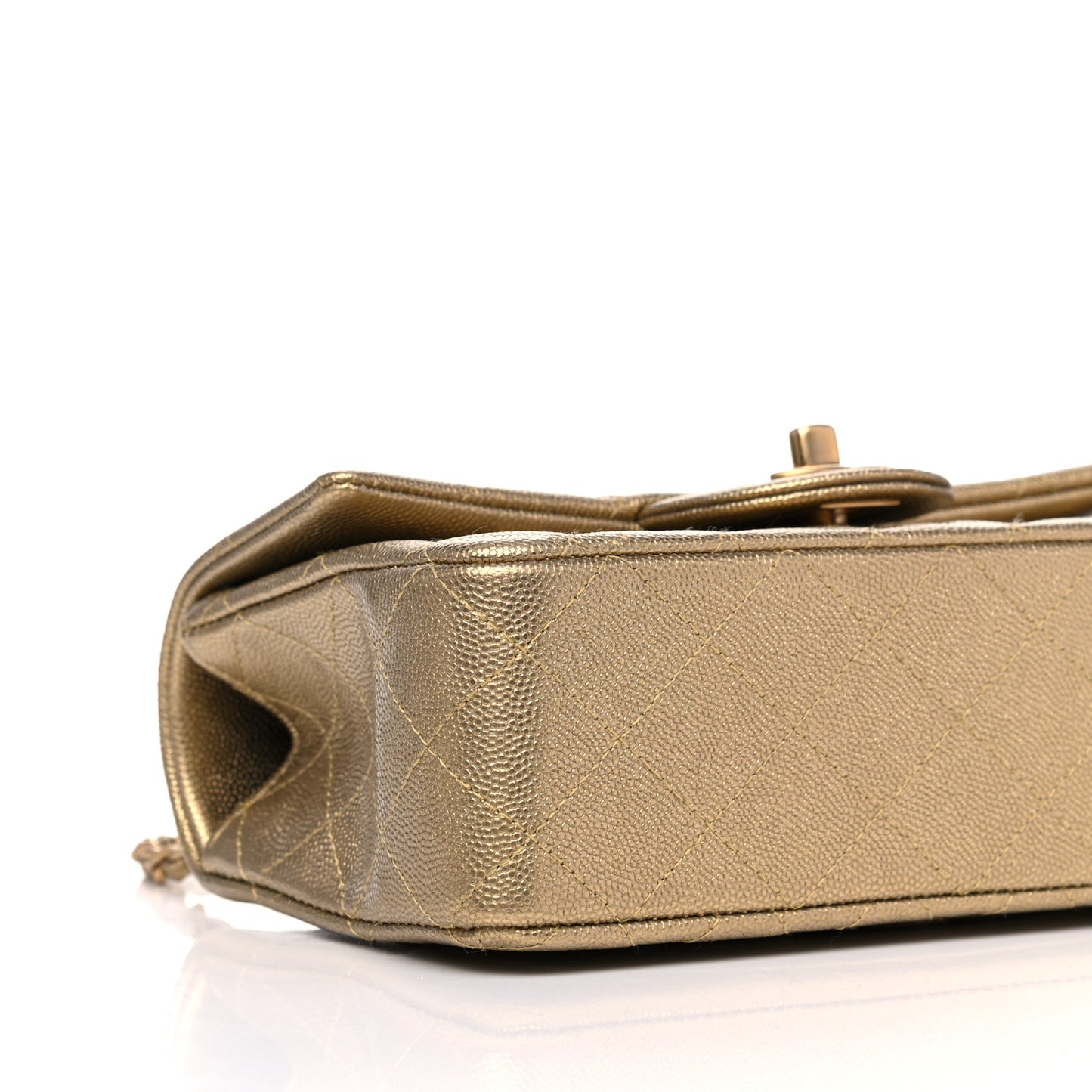 Metallic Caviar Quilted Mini Top Handle Rectangular Flap Gold