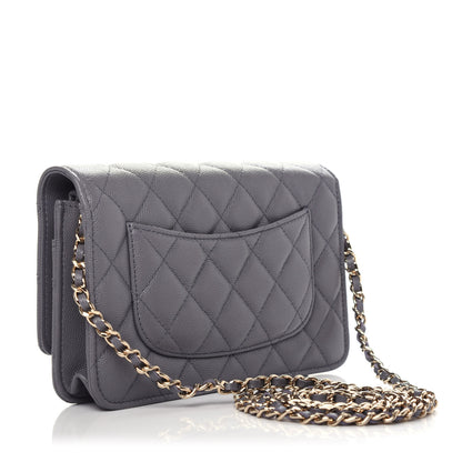 Chanel Caviar Quilted French New Wave Chain CC Wallet On Chain WOC Grey 3 of 10