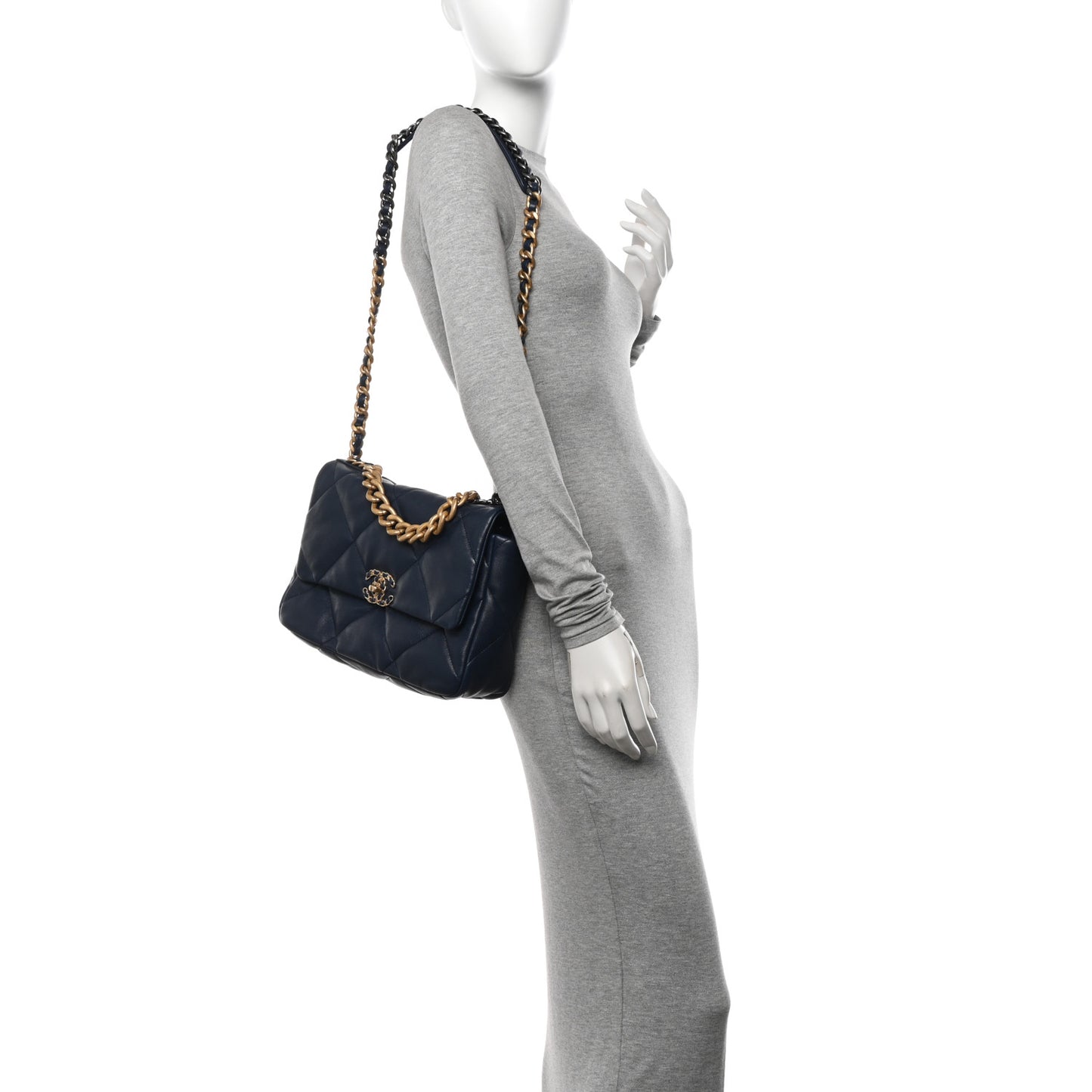 Lambskin Quilted Large Chanel 19 Flap Navy Blue