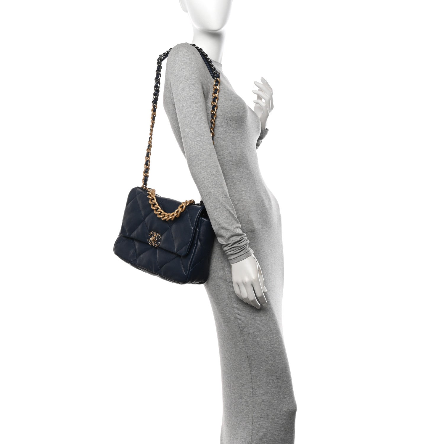 Chanel Lambskin Quilted Large Chanel 19 Flap Navy Blue 2 of 12