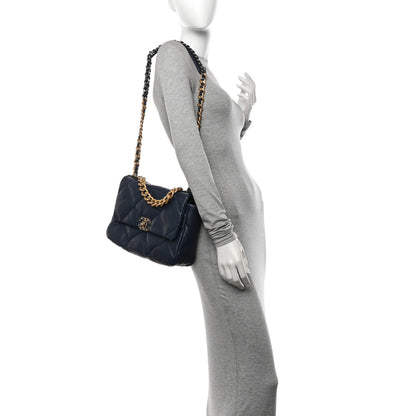 Chanel Lambskin Quilted Large Chanel 19 Flap Navy Blue 2 of 12