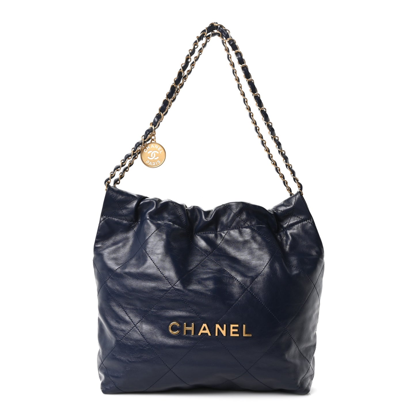 Shiny Calfskin Quilted Small Chanel 22 Navy