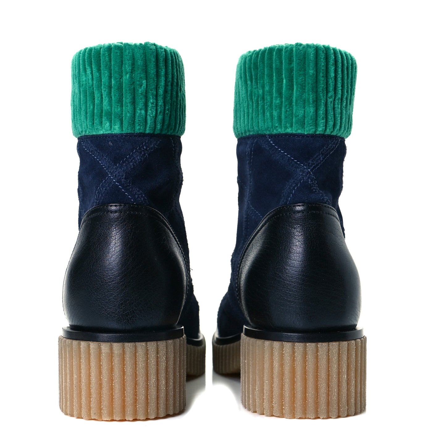 Suede Calfskin Velvet Quilted CC Combat Boots 38 Navy Green Black