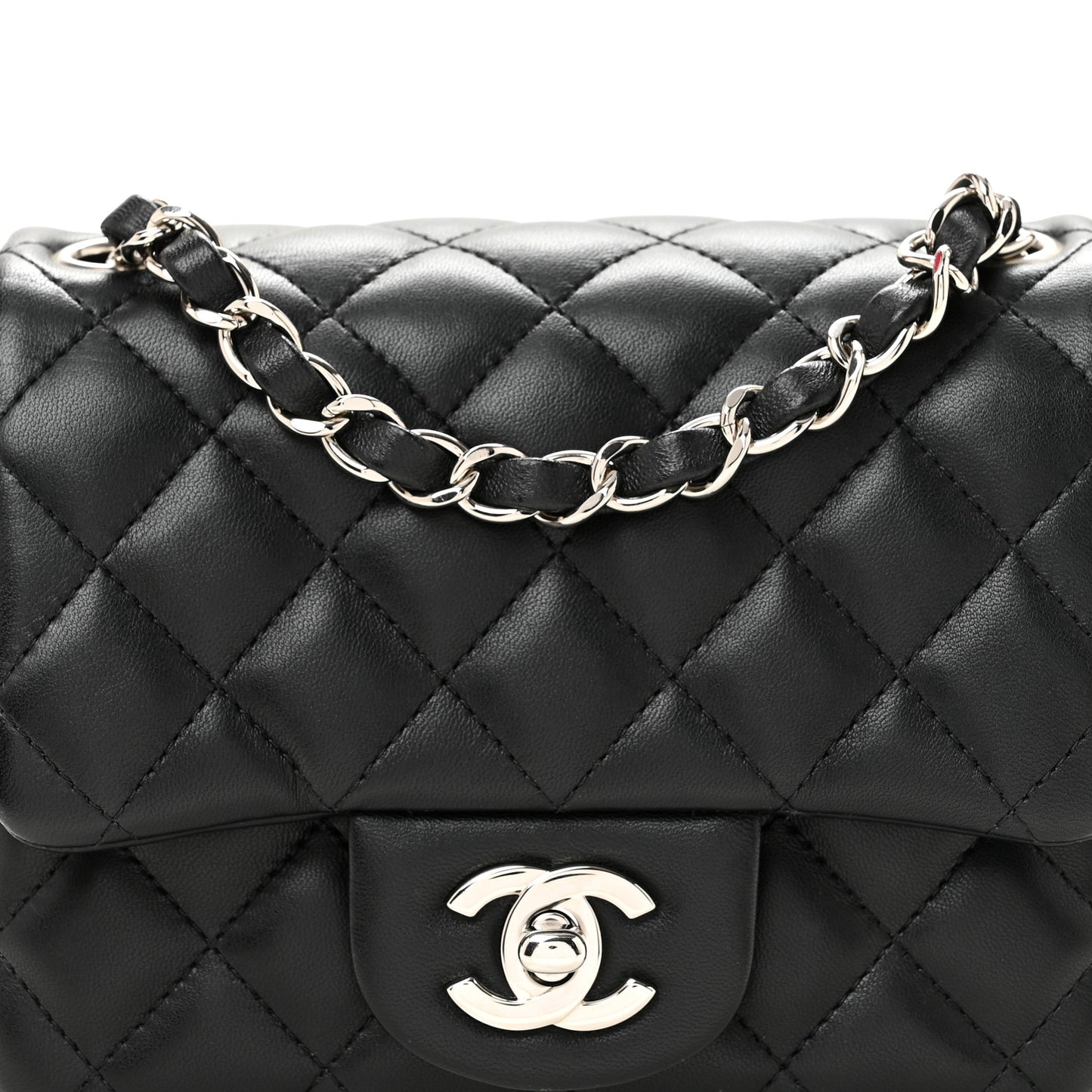 Lambskin Quilted Mini Square Flap Black