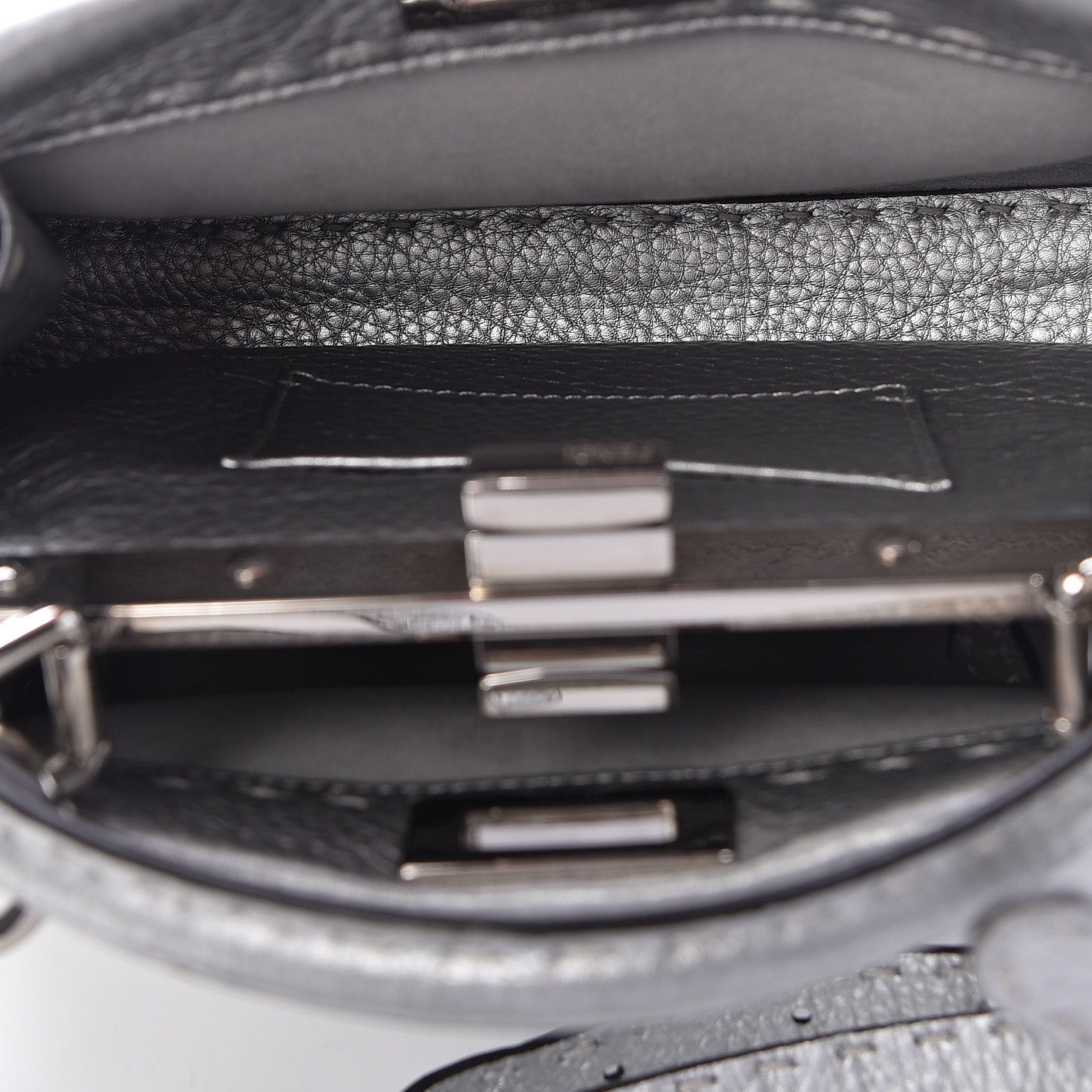 Fendi Cuoio Romano Lux Selleria Mini Peekaboo Iconic Satchel Argento 6 of 13