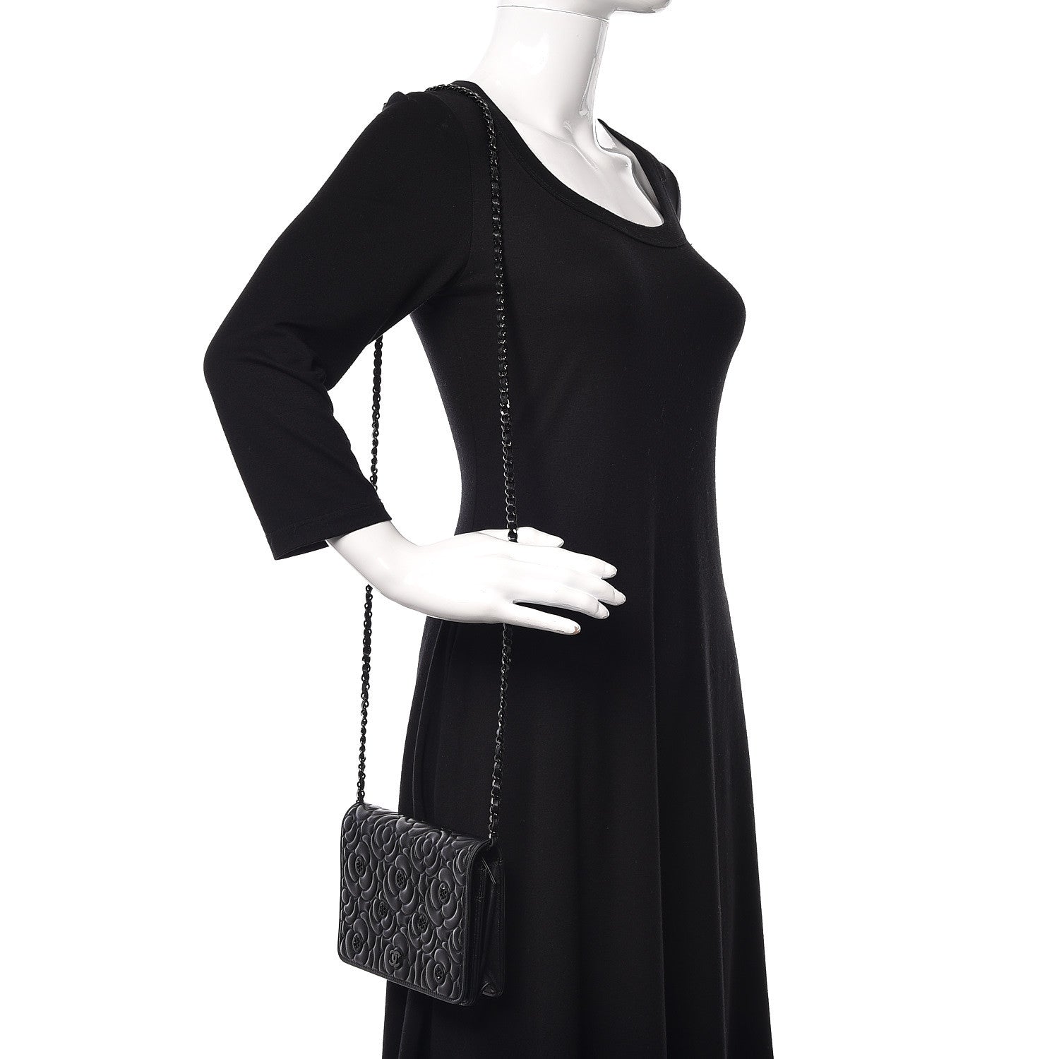 Chanel Lambskin Camellia Crystal Wallet on Chain WOC Black 2 of 14