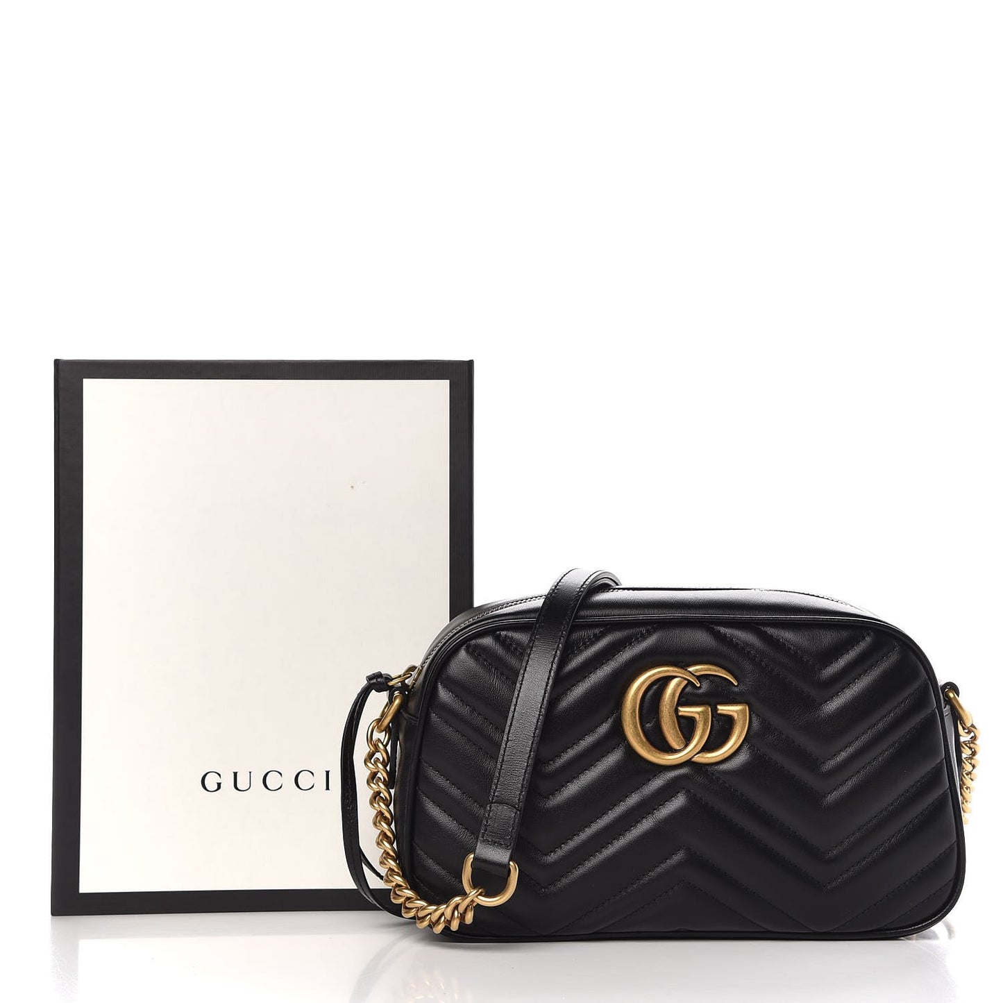 Calfskin Matelasse Small GG Marmont Chain Shoulder Bag Black