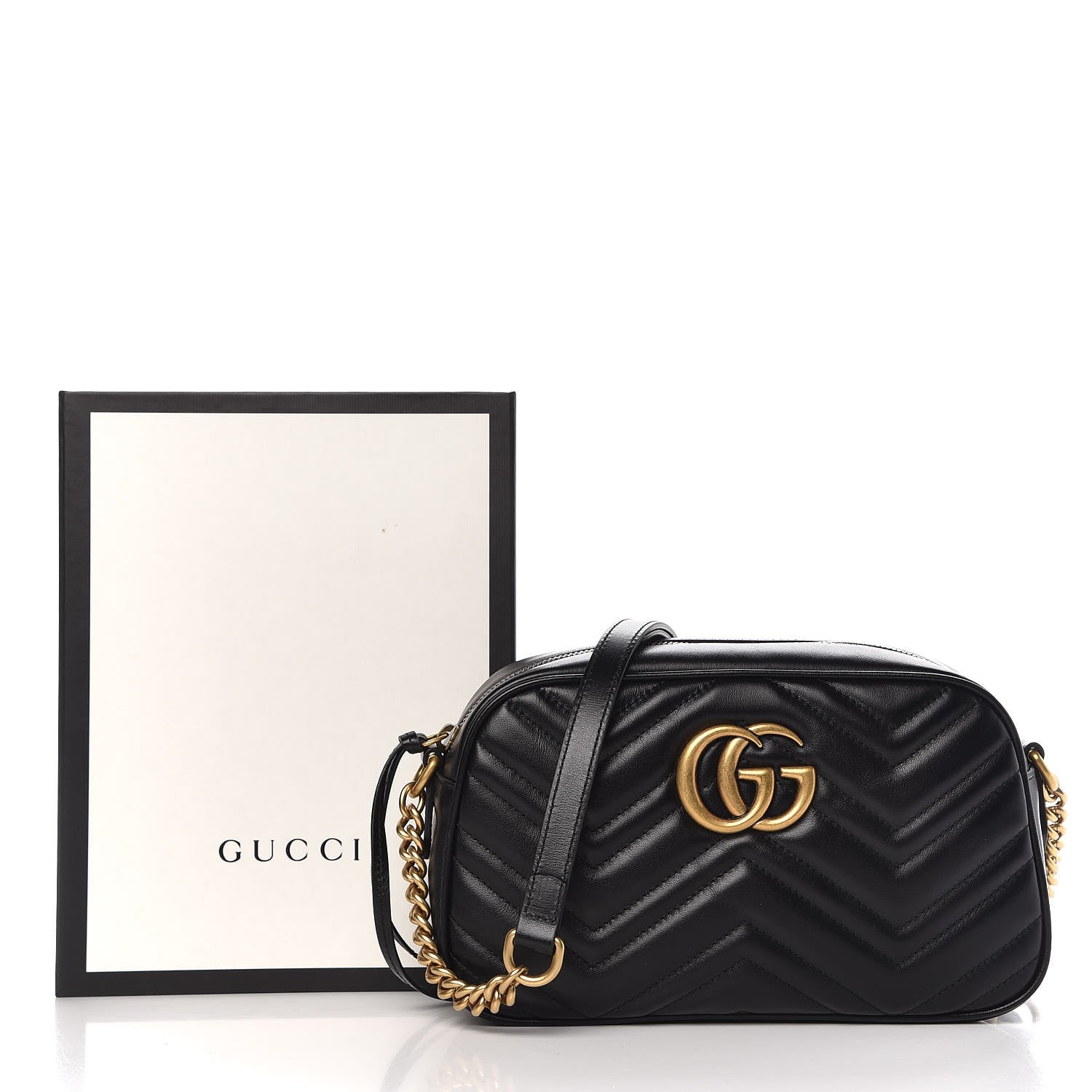 Gucci Calfskin Matelasse Small GG Marmont Chain Shoulder Bag Black 9 of 9