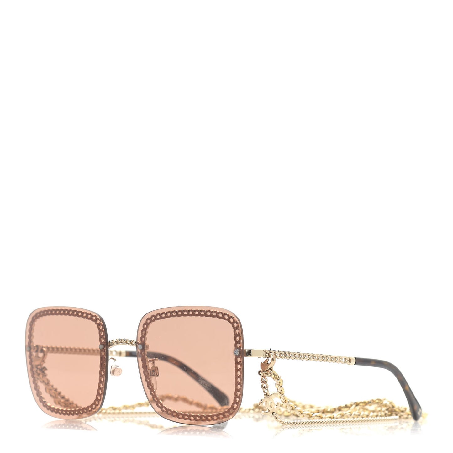 Metal Removable Chain Square Sunglasses 4244 Light Brown
