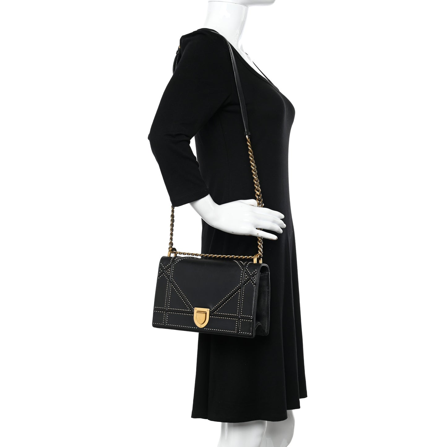Lambskin Studded Medium Diorama Flap Bag Black