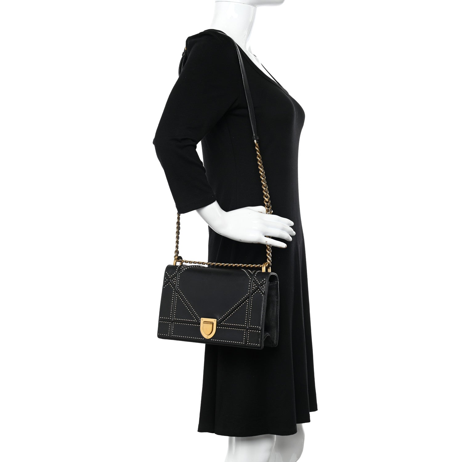 Christian Dior Lambskin Studded Medium Diorama Flap Bag Black 2 of 9