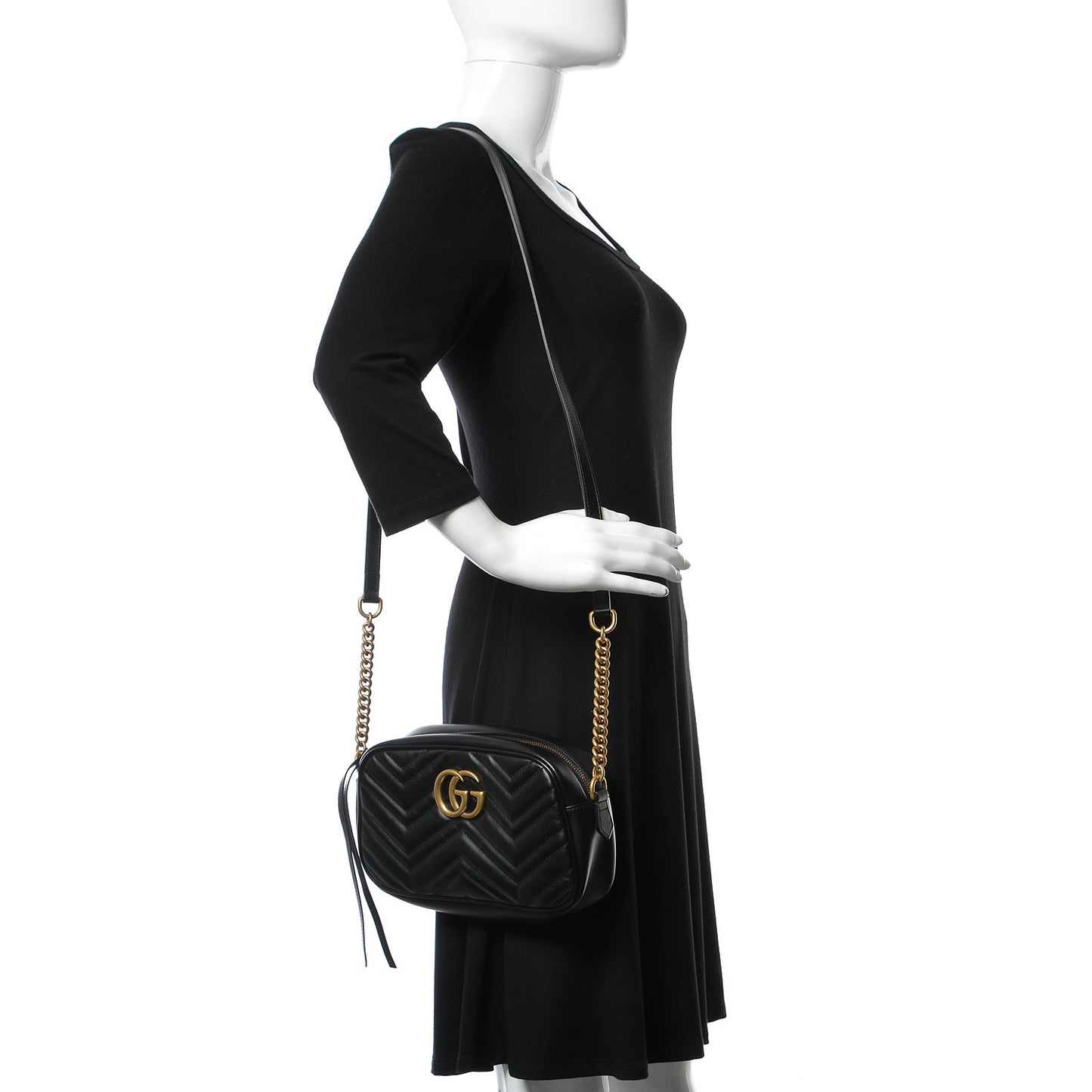 Calfskin Matelasse Small GG Marmont Chain Shoulder Bag Black