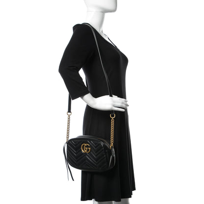 Gucci Calfskin Matelasse Small GG Marmont Chain Shoulder Bag Black 2 of 9