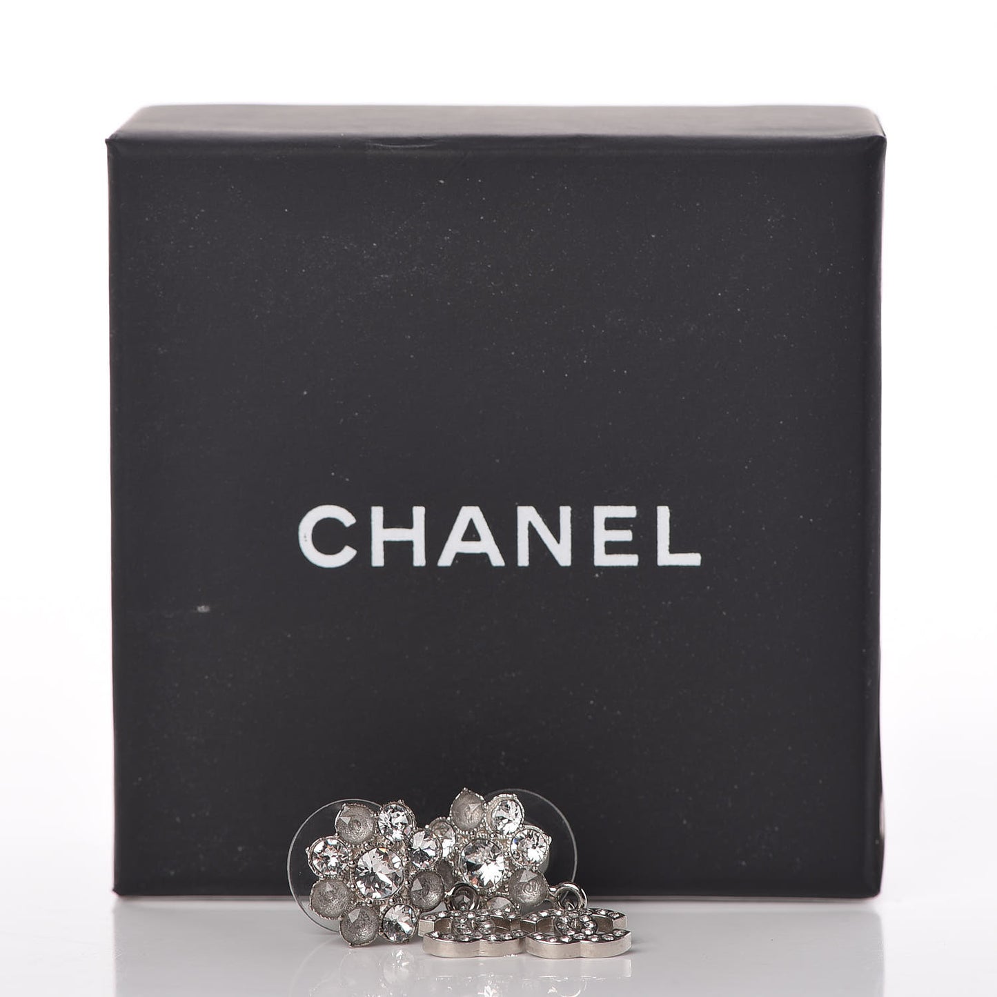 Crystal CC Flower Dangle Earrings Silver Light Grey