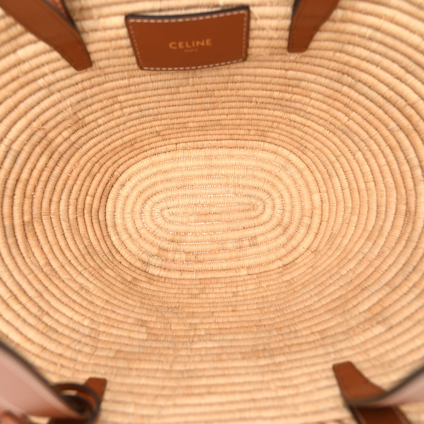 Braided Raffia Calfskin Triomphe Small Panier Tan