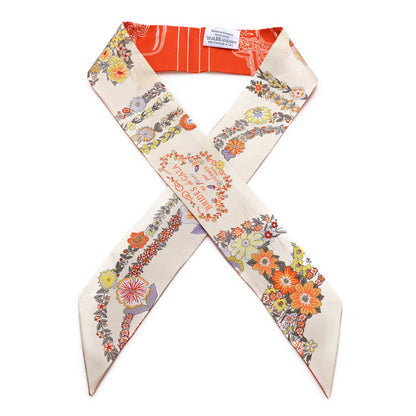 Hermes Silk Brides De Gala En Fleurs Twilly Vanille Orange Kaki 1 of 5