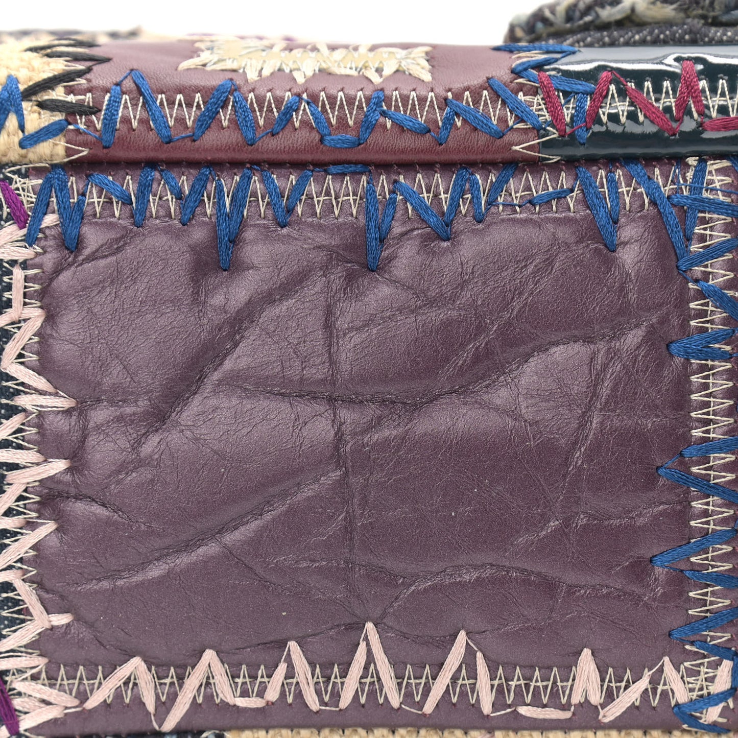 Denim Tweed Patchwork Jumbo Single Flap Multicolor