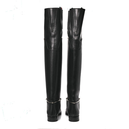 Gucci Calfskin Slim Horsebit Over The Knee High Boots 37 Black 6 of 13