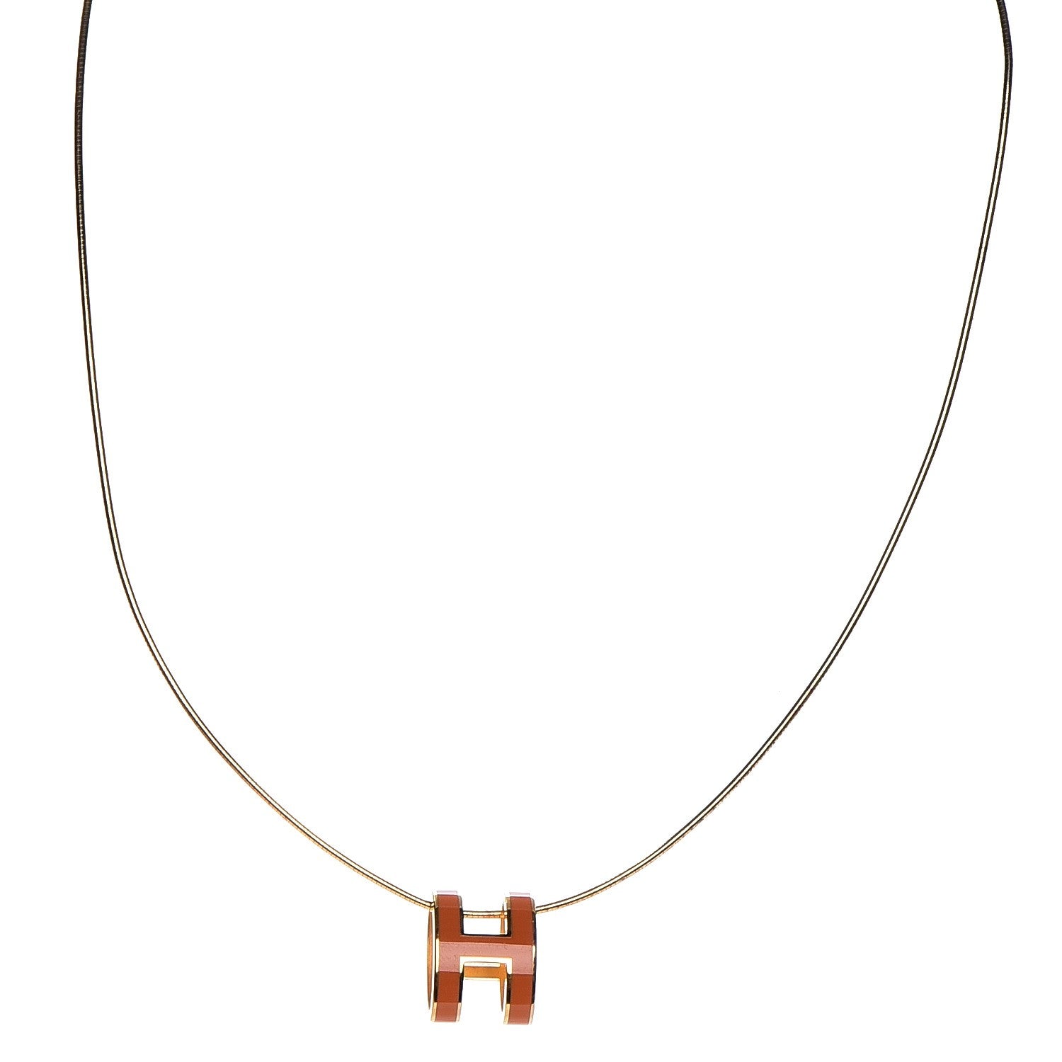 Hermes Lacquered Gold Pop H Pendant Necklace Orange 1 of 5