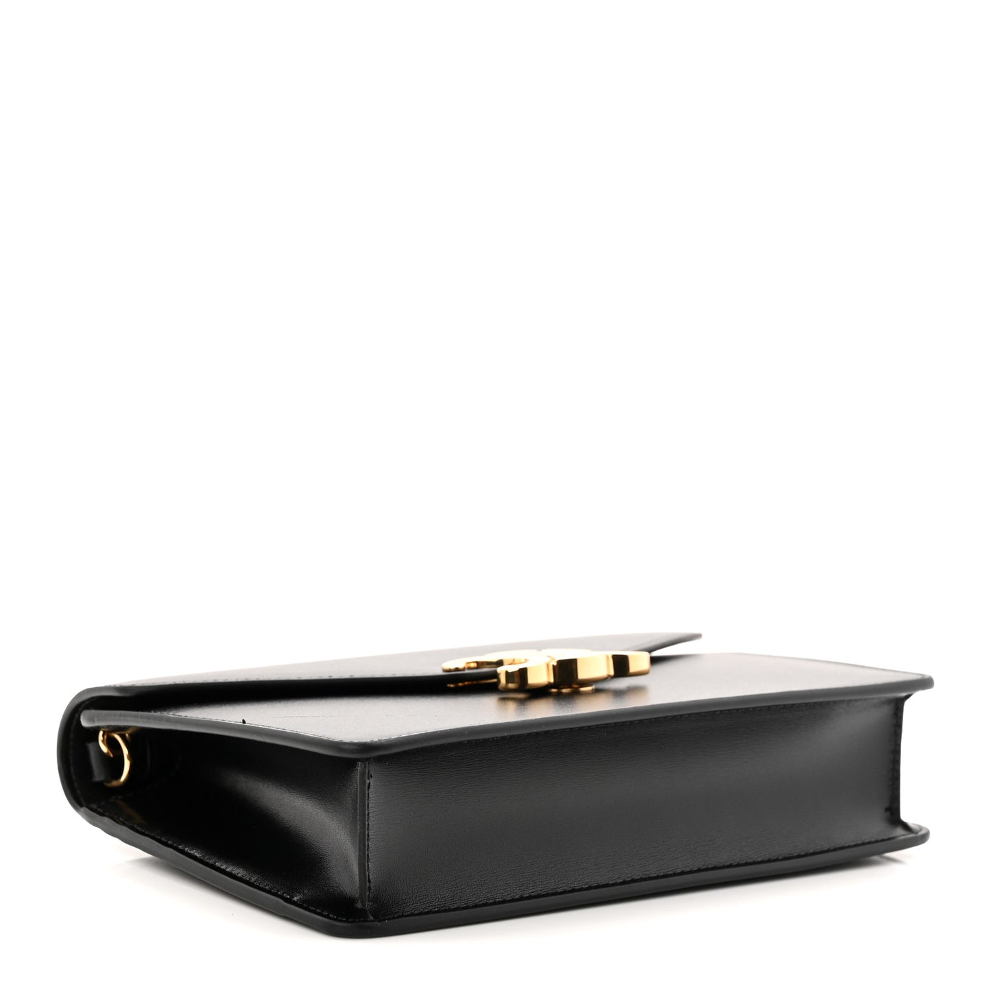 Shiny Calfskin Triomphe Margo Wallet on Chain Black