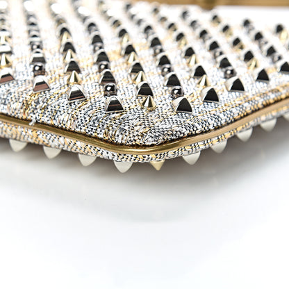 Christian Louboutin Metallic Raffia Spikes Loubiposh Chain Clutch Silver Gold 9 of 11