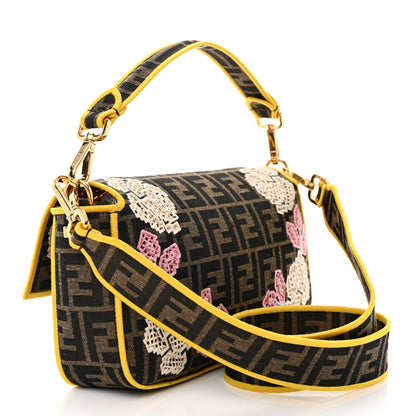 Fendi Fabric Jacquard FF Floral Embroidered Baguette Tobacco Moro Multicolor 3 of 9