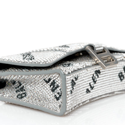 Balenciaga Strass Suede Allover Logo Hourglass Chain Bag Silver Black 10 of 11