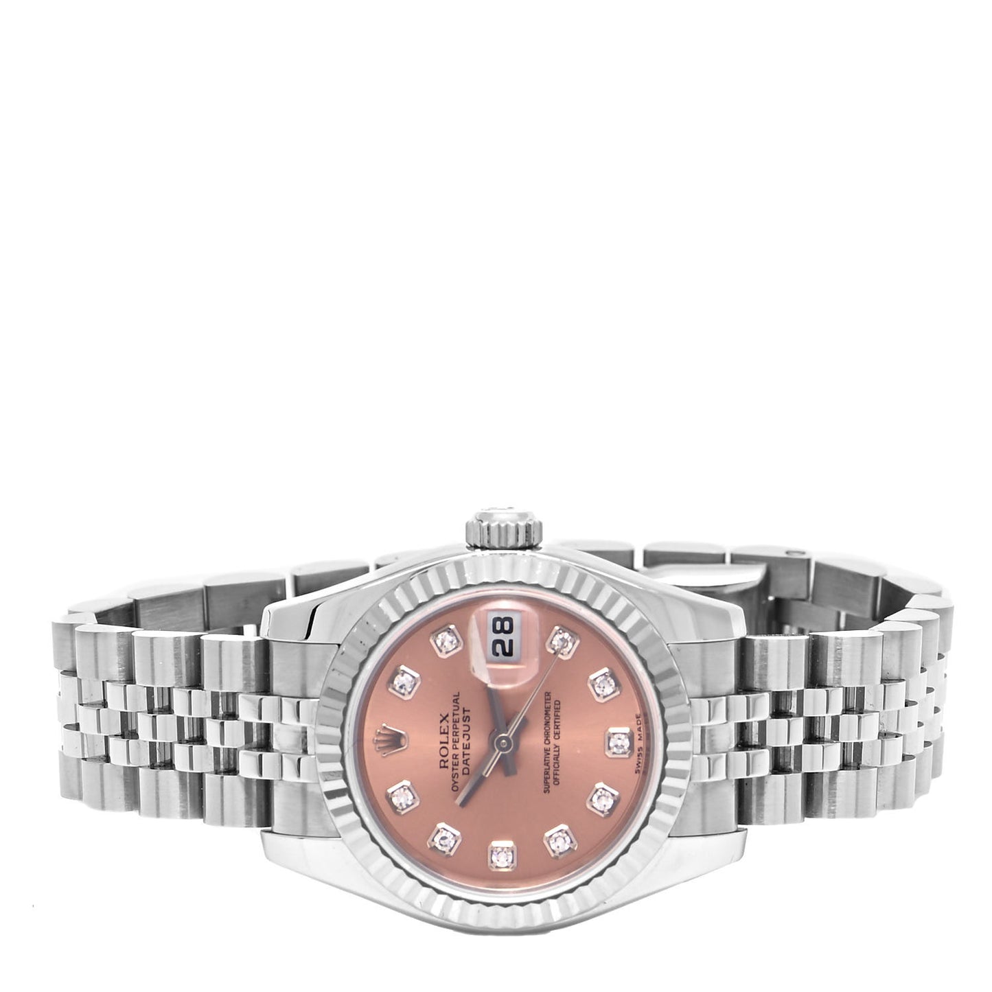 Stainless Steel 18K White Gold Diamond 26mm Oyster Perpetual Datejust Watch Pink 179174