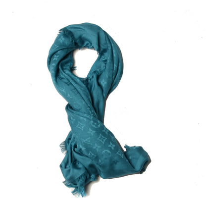 Louis Vuitton Monogram Silk Wool Shawl Turquoise 2 of 6