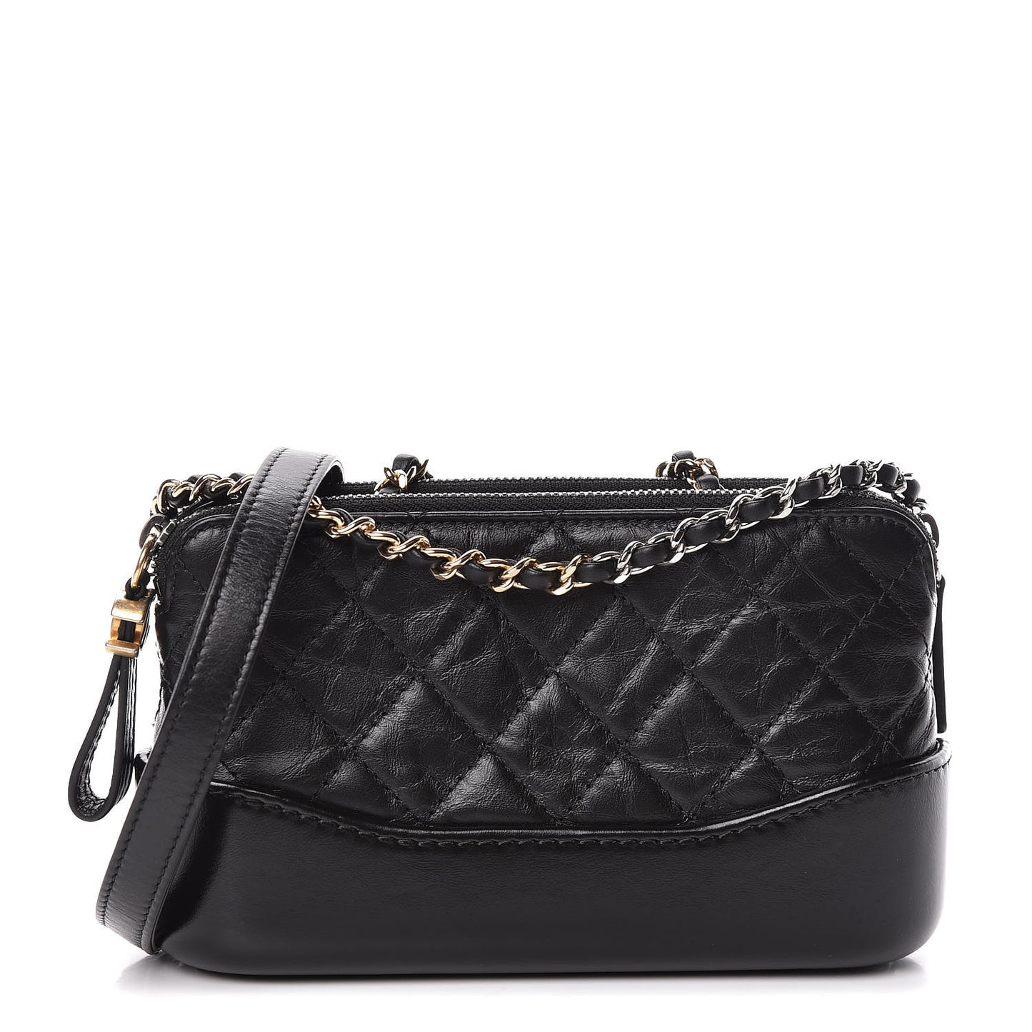 Aged Calfskin Quilted Small Gabrielle Clutch With Chain Black