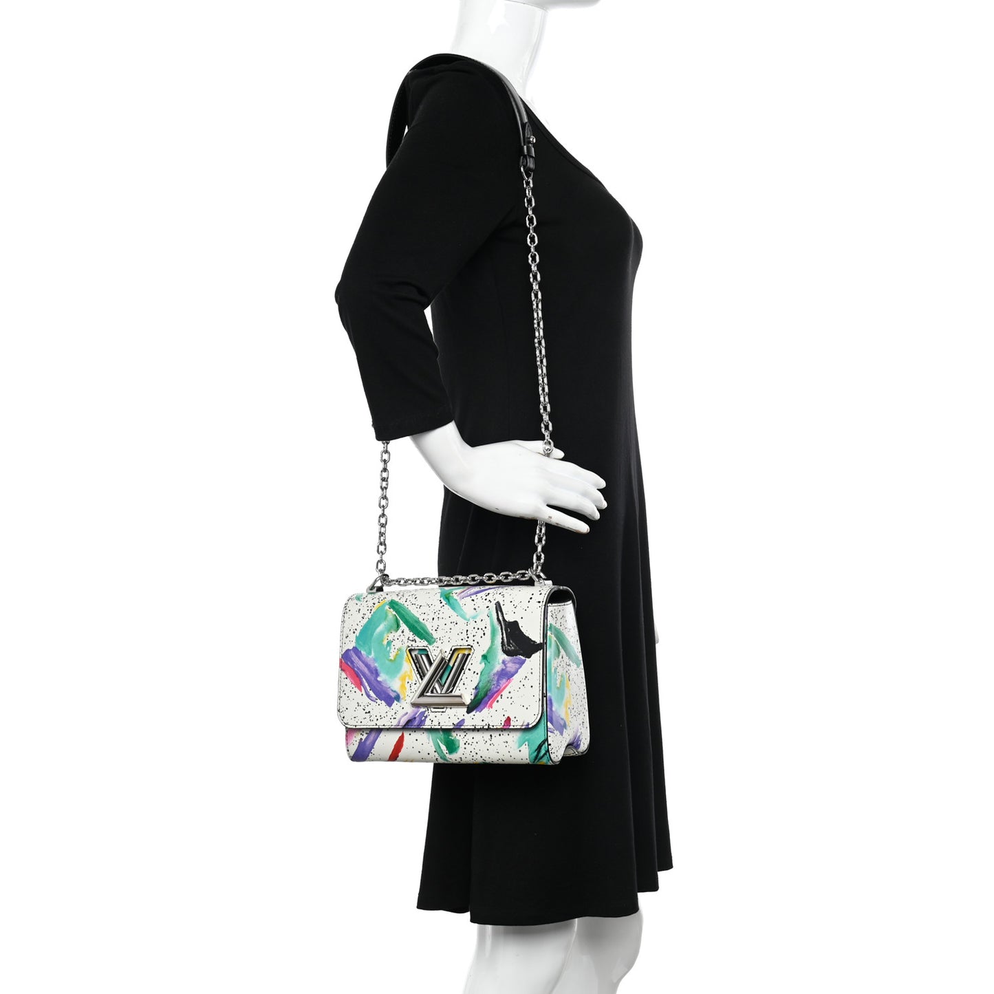 Calfskin Splash Print Twist Shoulder Bag MM White