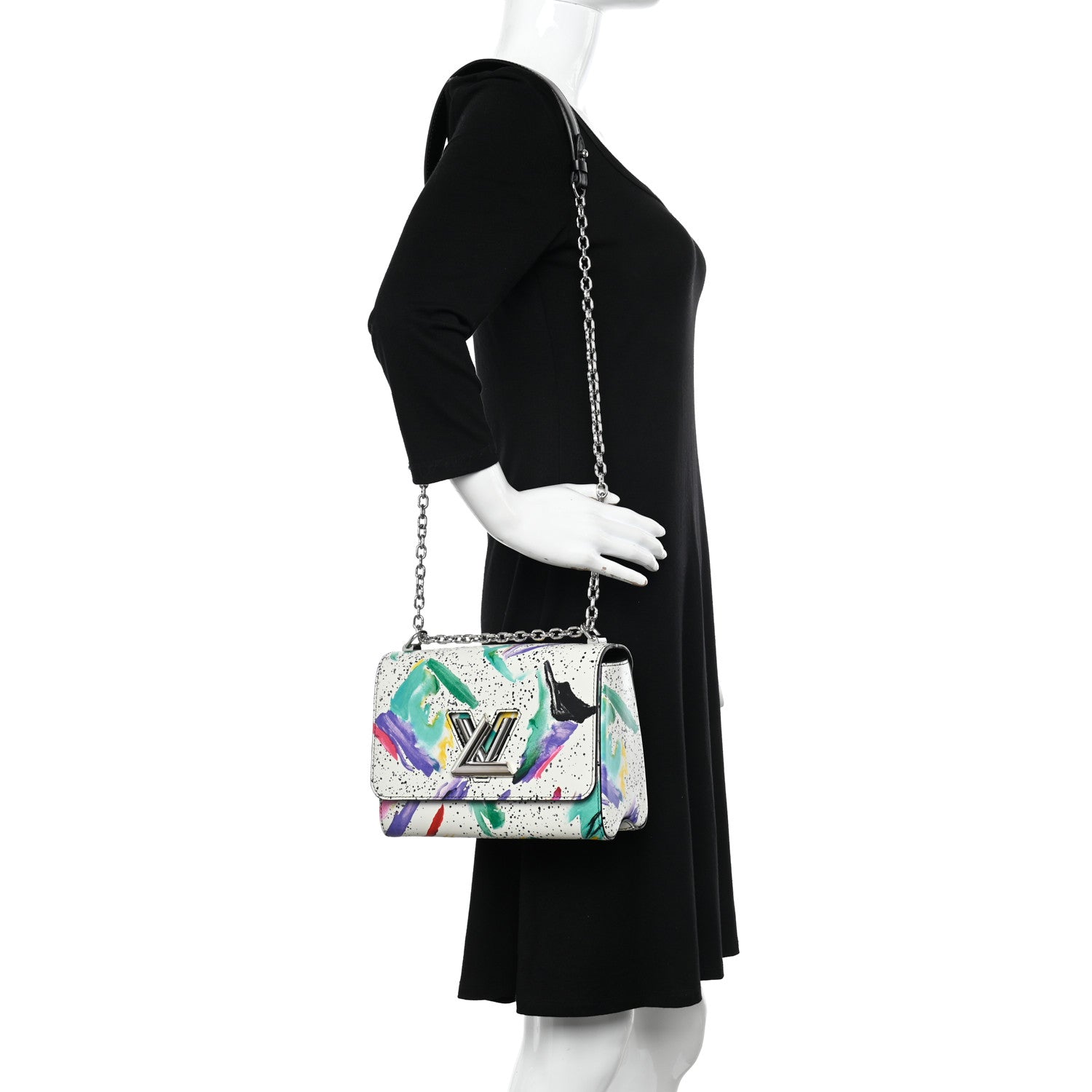 Louis Vuitton Calfskin Splash Print Twist Shoulder Bag MM White 2 of 12