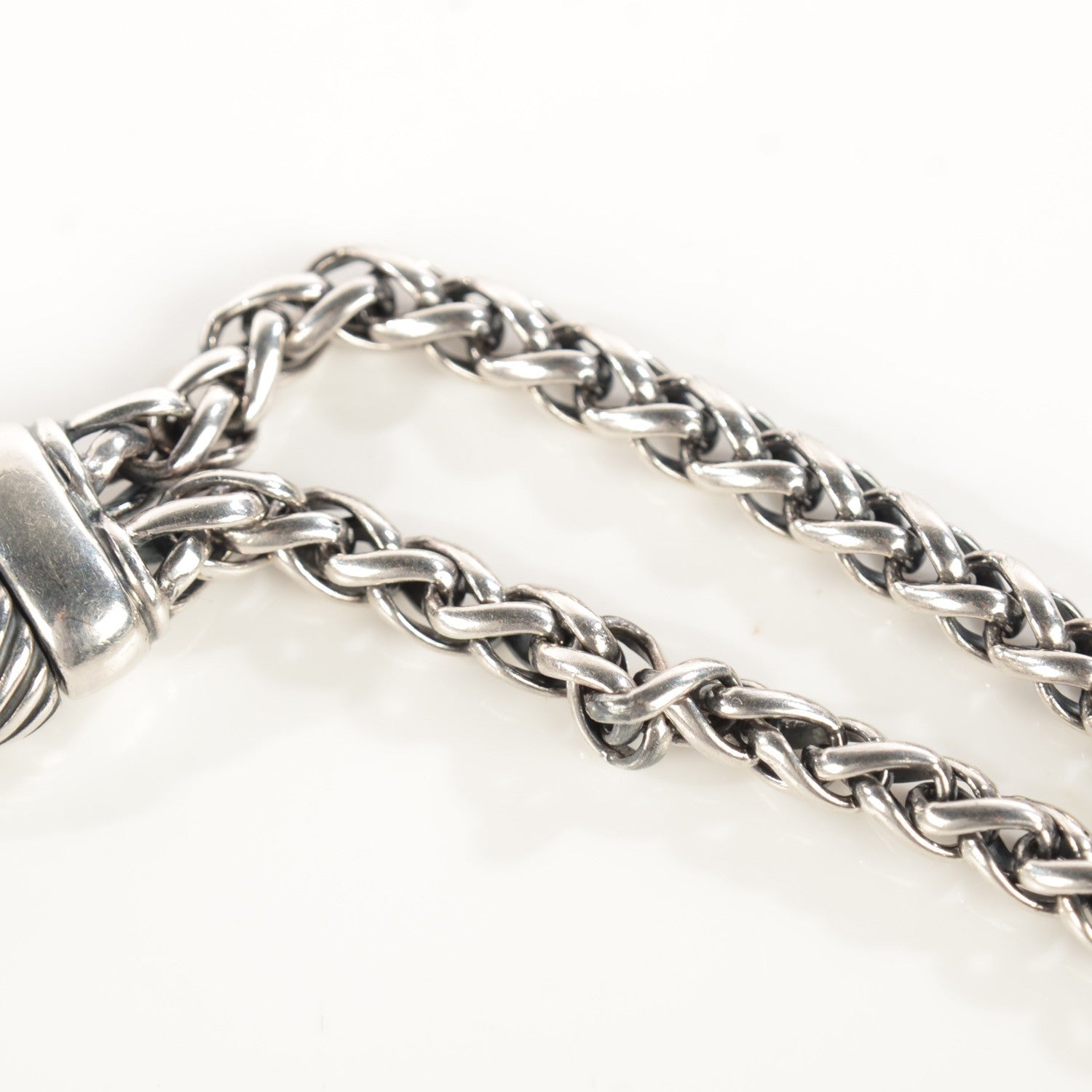 David Yurman Sterling Silver Pave Diamond Double Wheat Chain Necklace 17mm 6 of 8