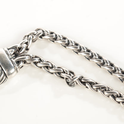 David Yurman Sterling Silver Pave Diamond Double Wheat Chain Necklace 17mm 6 of 8