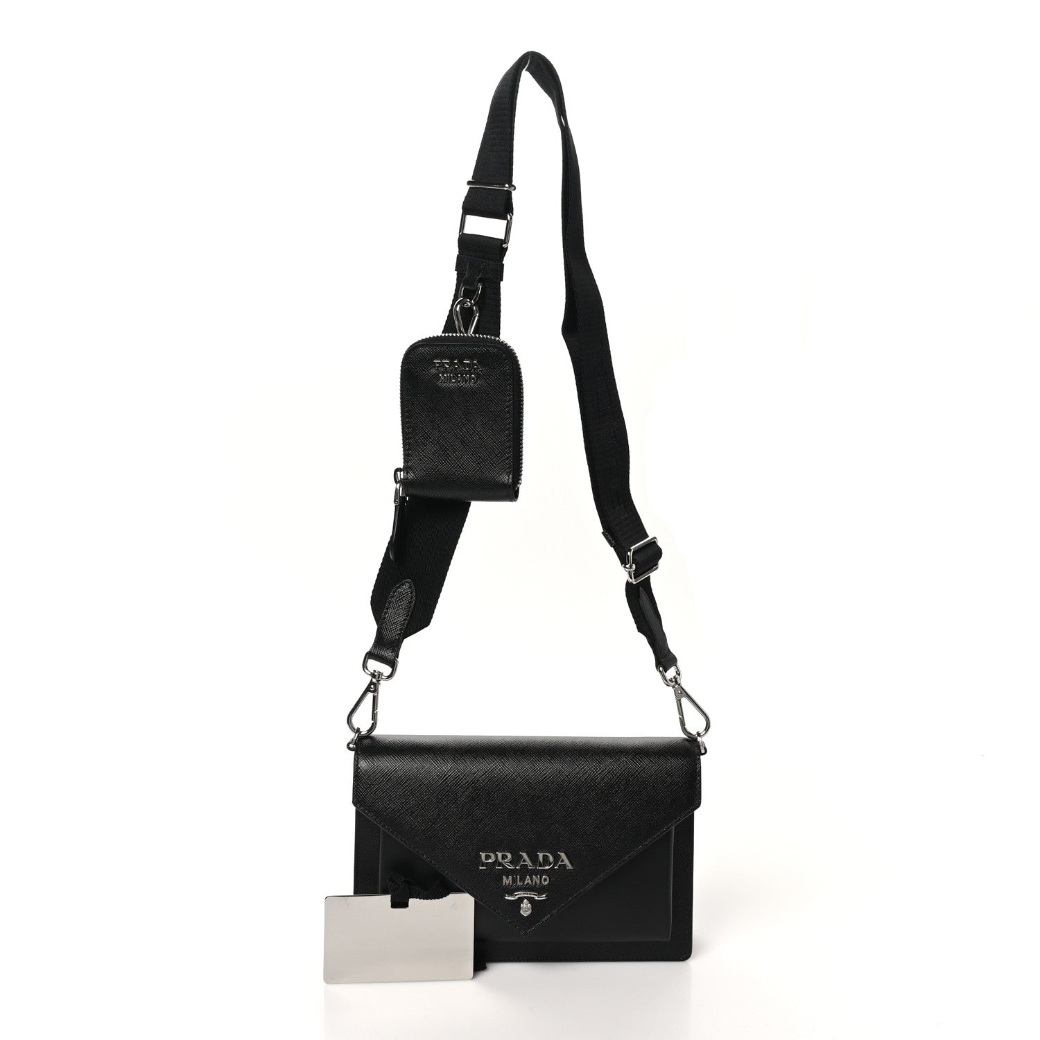 Prada Saffiano City Calf Mini Envelope Bag Black 2 of 11
