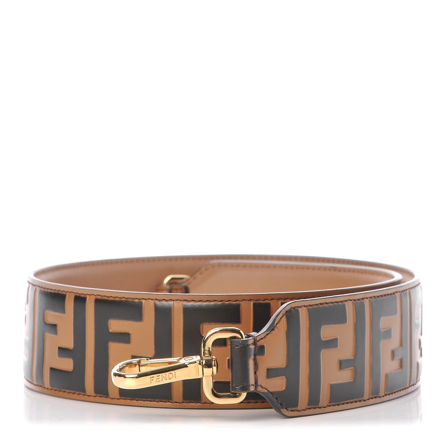 Fendi Calfskin FF 1974 Embossed Strap You Tobacco Black 1 of 6