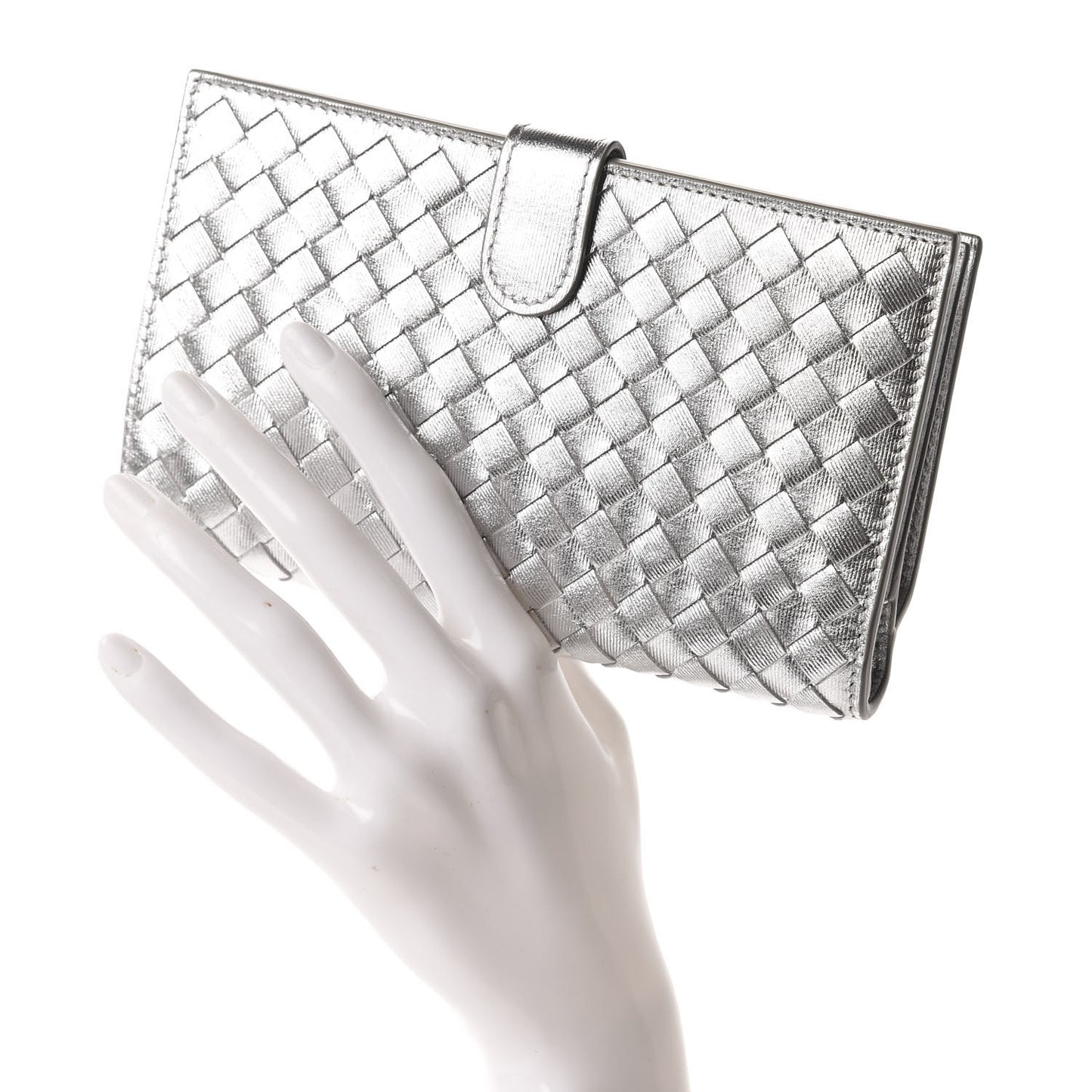 Metallic Grosgrain Intrecciato Continental Wallet Silver