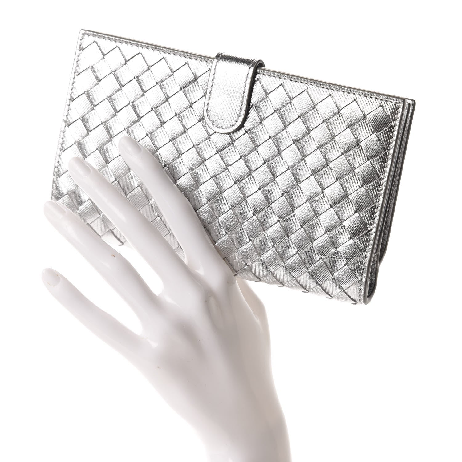 Bottega Veneta Metallic Grosgrain Intrecciato Continental Wallet Silver 2 of 8