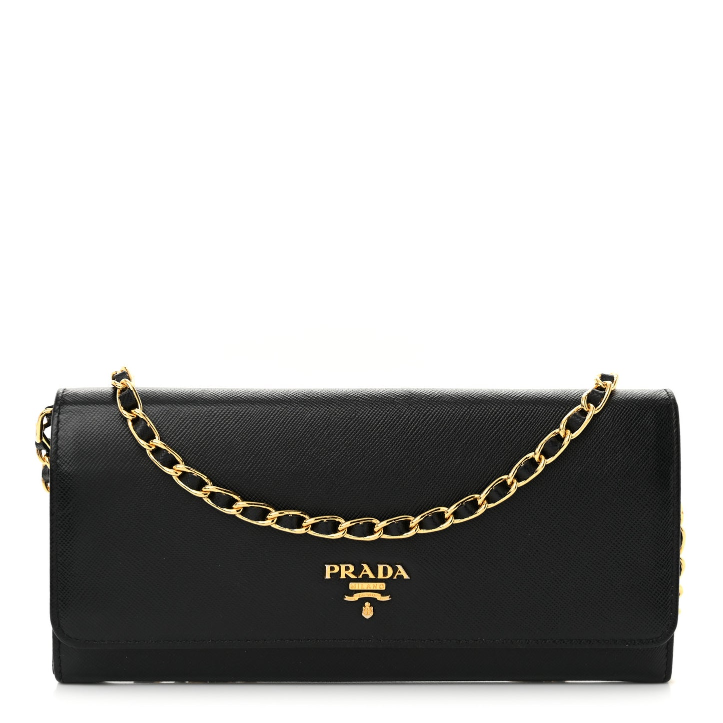 Saffiano Metal Oro Chain Wallet Black