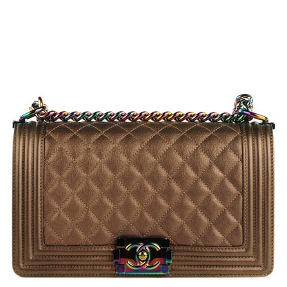 Chanel Iridescent Goatskin Quilted Medium Boy Flap Dark Gold 1 of 7