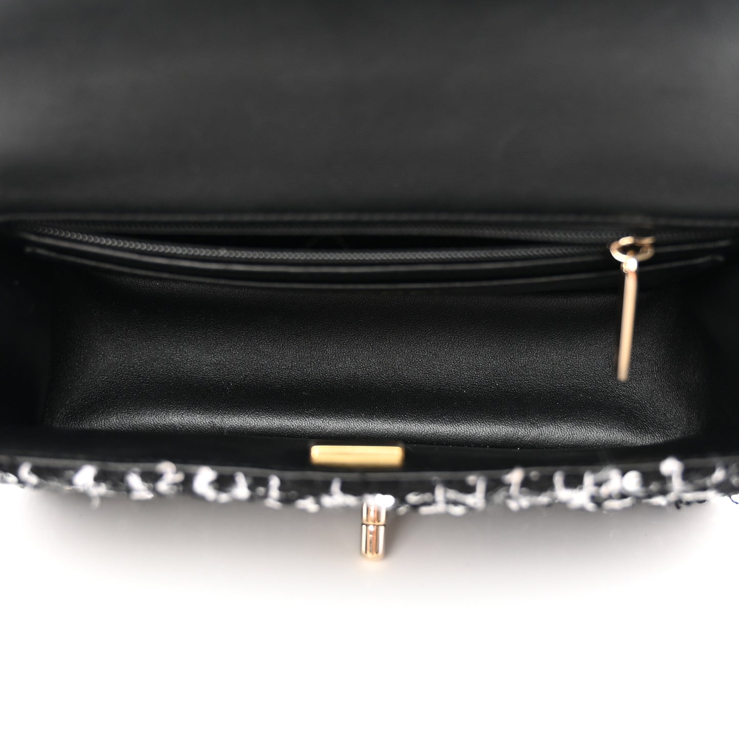 Tweed Quilted Mini Top Handle Rectangular Flap Black White