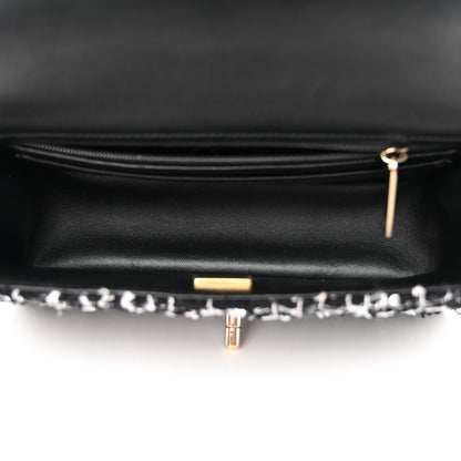 Chanel Tweed Quilted Mini Top Handle Rectangular Flap Black White 5 of 12