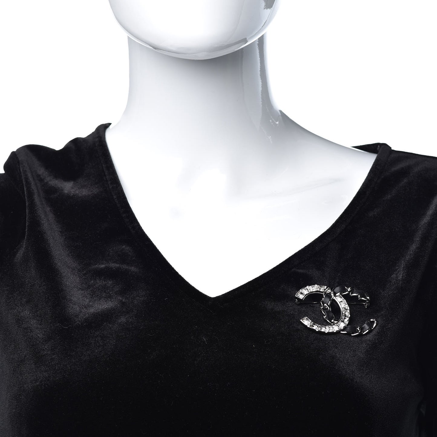 Lambskin Baguette Crystal CC Brooch Black Silver
