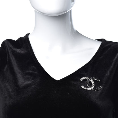Chanel Lambskin Baguette Crystal CC Brooch Black Silver 2 of 5