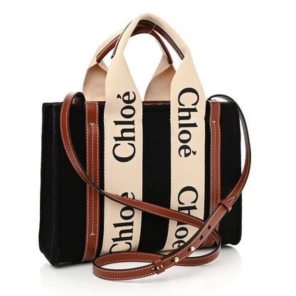 Chloe Felt Calfskin Small Woody Ribbon Tote With Strap Black 3 of 11